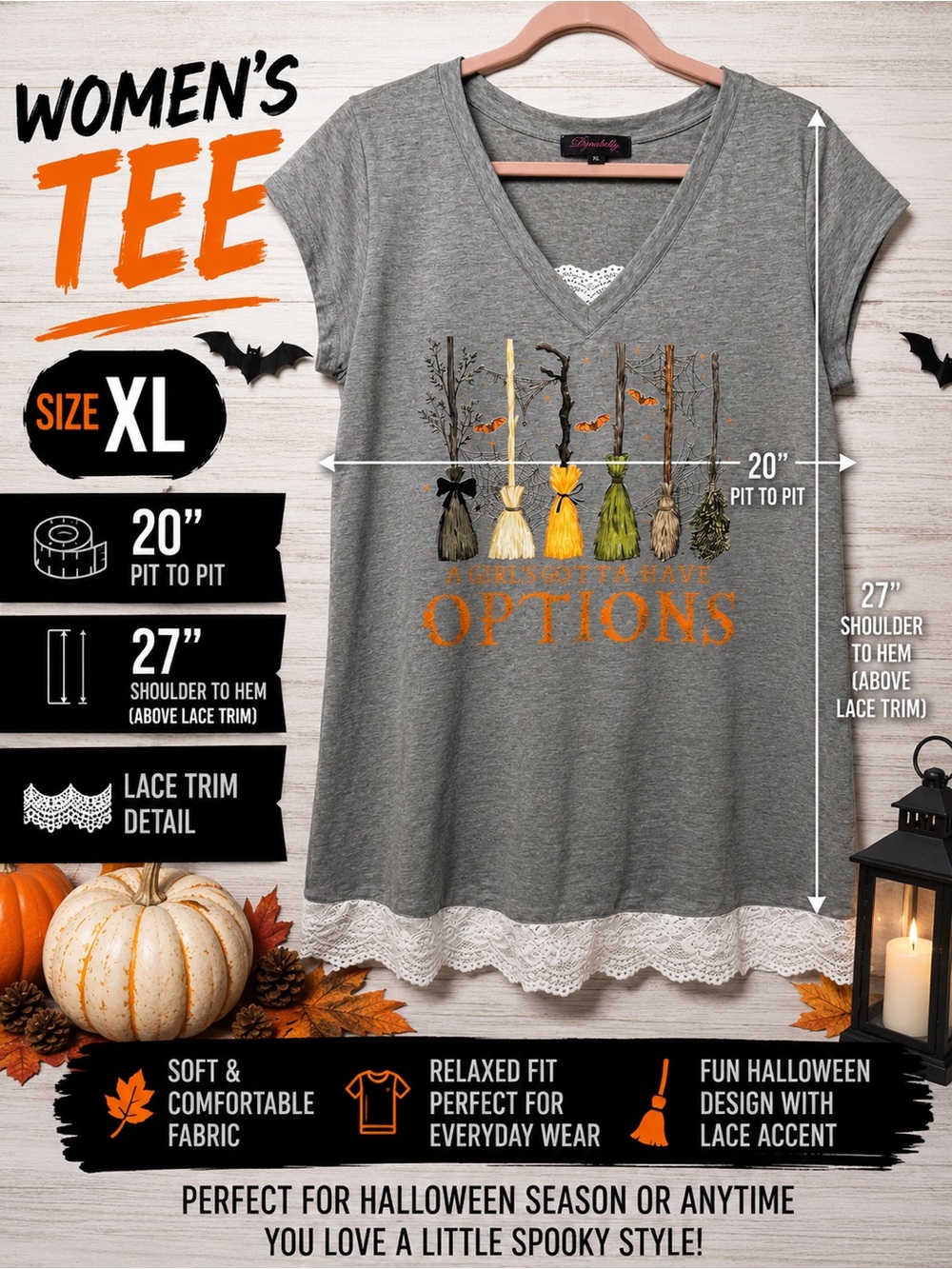 Girls' Grey 'Options' Halloween Lace-Hem Tee - Relaxed Fit